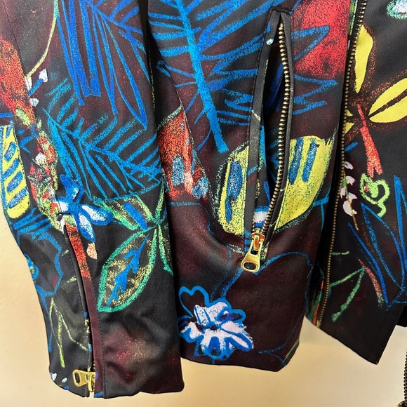 Chico's Floral Print Moto Jacket Full Zip Lightweight Women's Size 2 - Picture 4 of 5